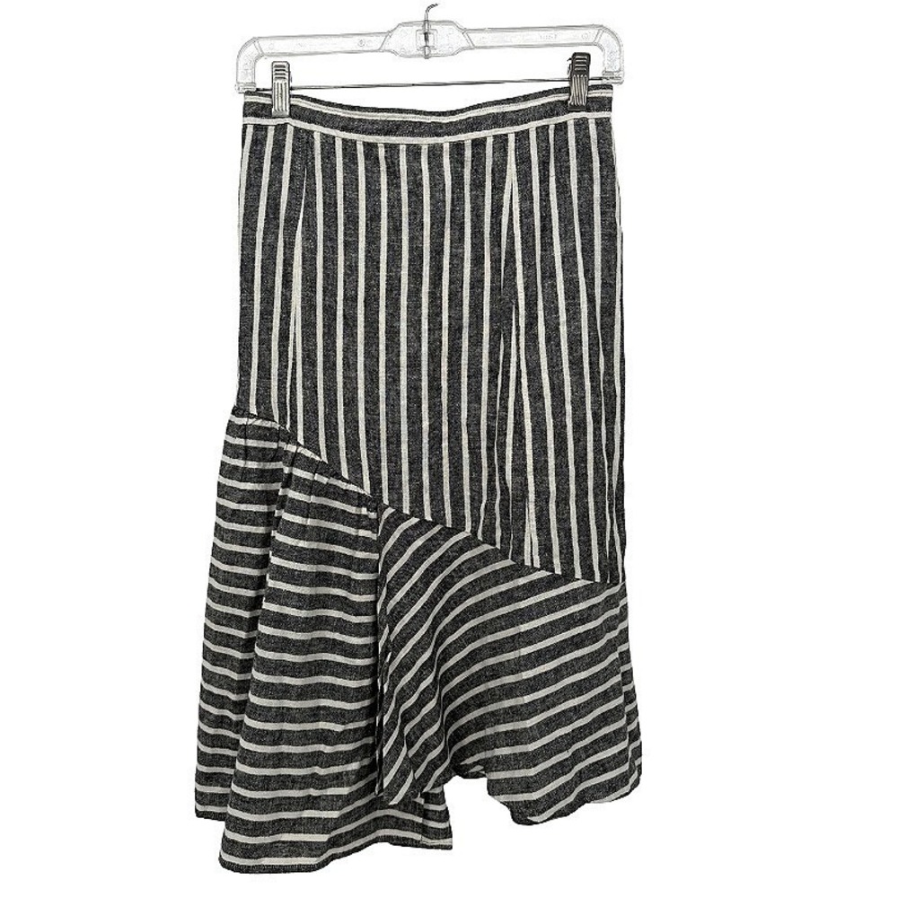 Abound Striped Asymmetrical Ruffle Skirt Black White Linen‎ Blend Size Small